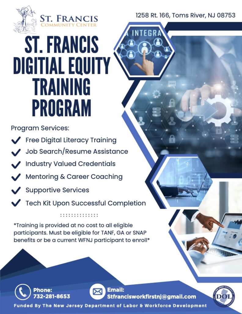flyer explaining St. Francis Digital Equity Training Program