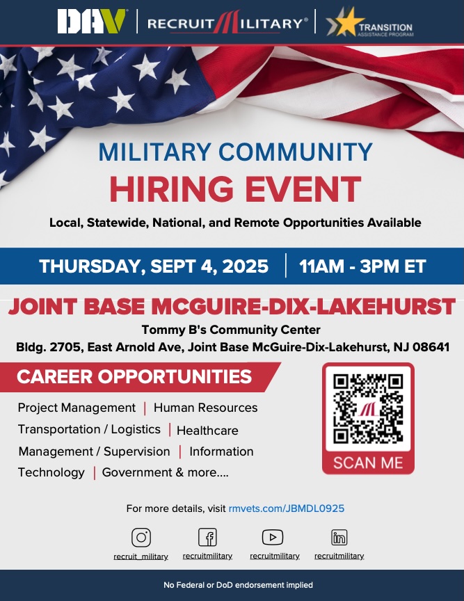 Military Community Hiring Event at Joint Base McGuire-Dix-Lakehurst