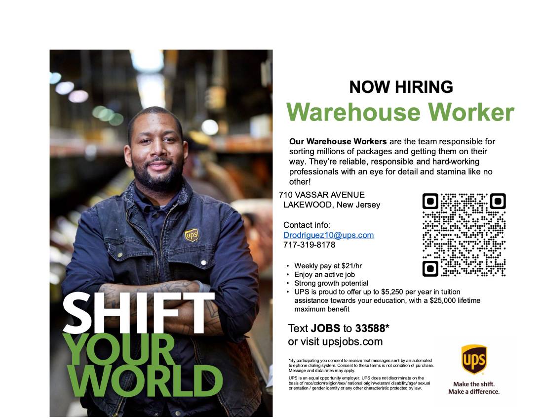 UPS Now Hiring Warehouse Workers in Lakewood and Tinton Falls