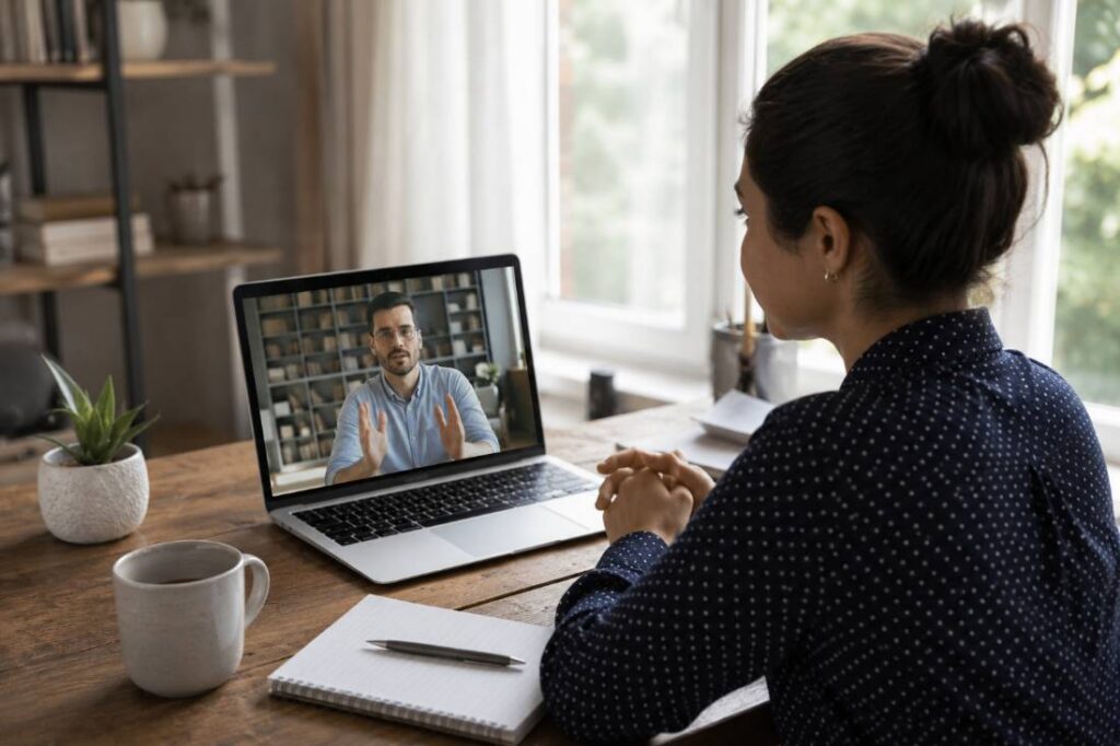 Job seeker attending a virtual hiring event in Ocean County NJ