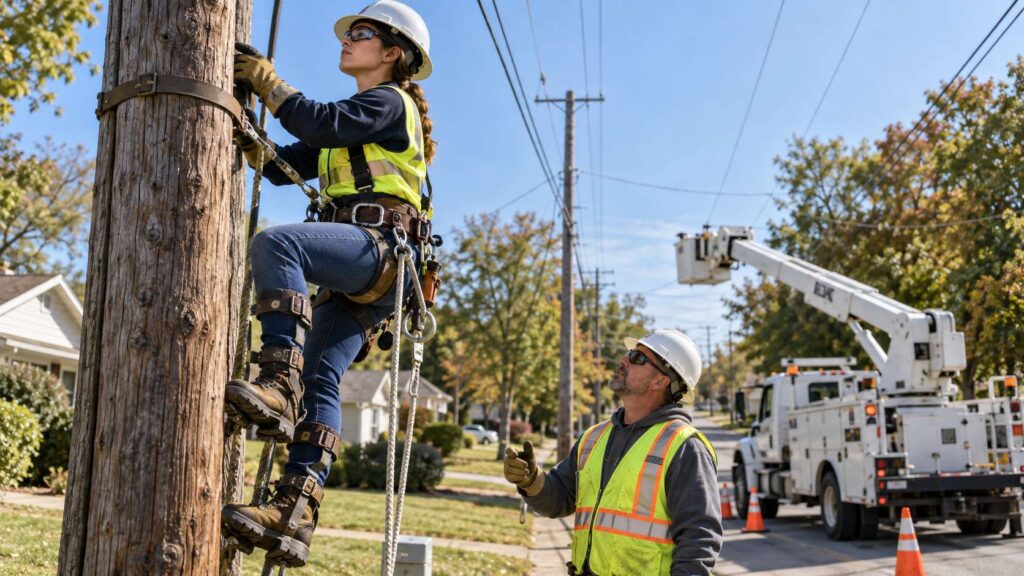 Veteran apprentice trains as a line worker through a GI Bill approved utility apprenticeship in NJ